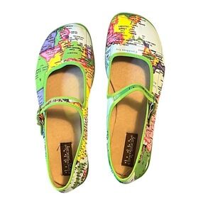 Hot Chocolate Design Chocolaticas World Map Mary Jane Flats Green EU 39 US 8.5